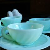 4 cups and saucers in mint green opaline whirlpool model, vintage 60s