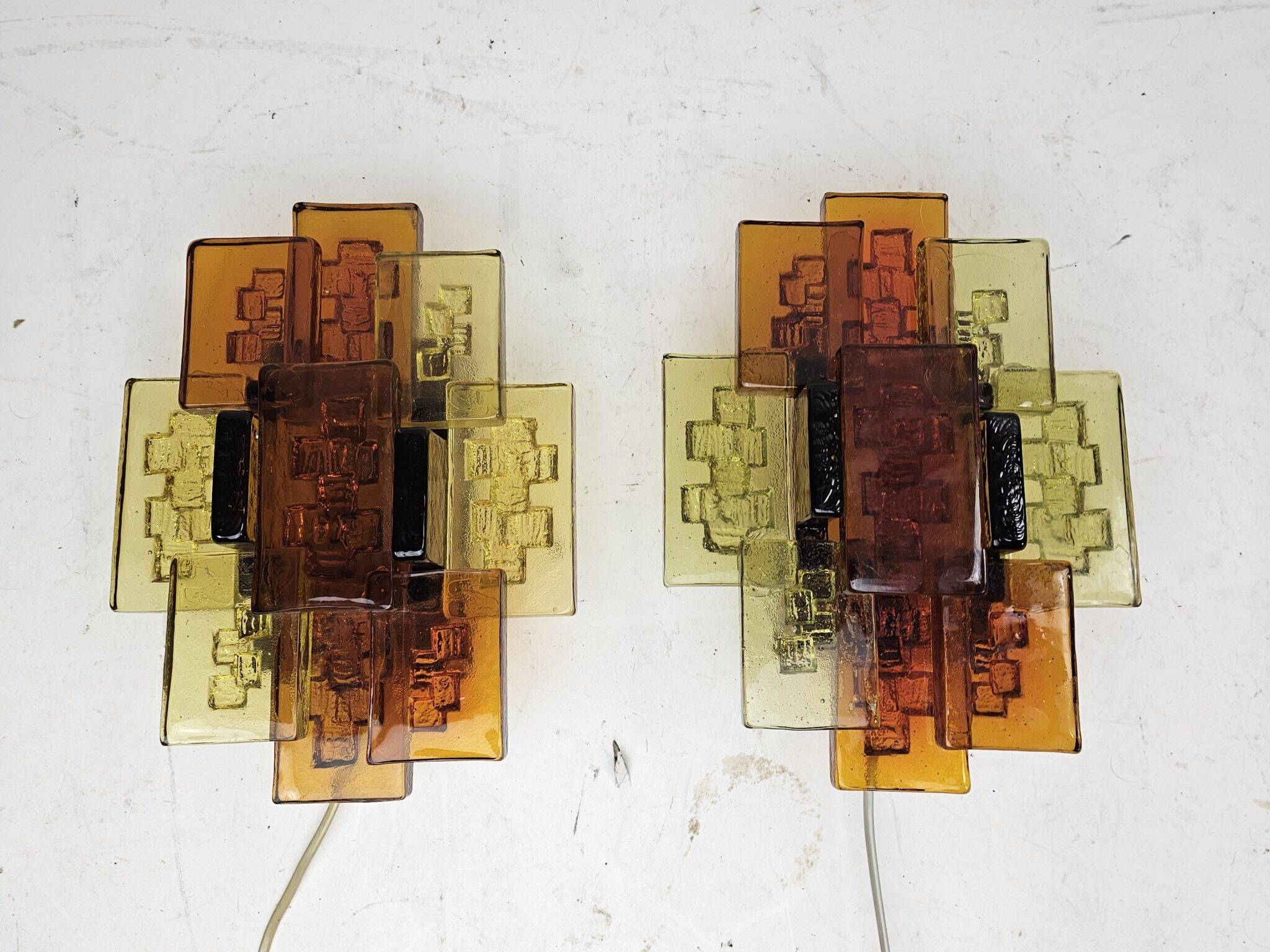 Set of wall lamps glass amber Holm Sorensen Denmark