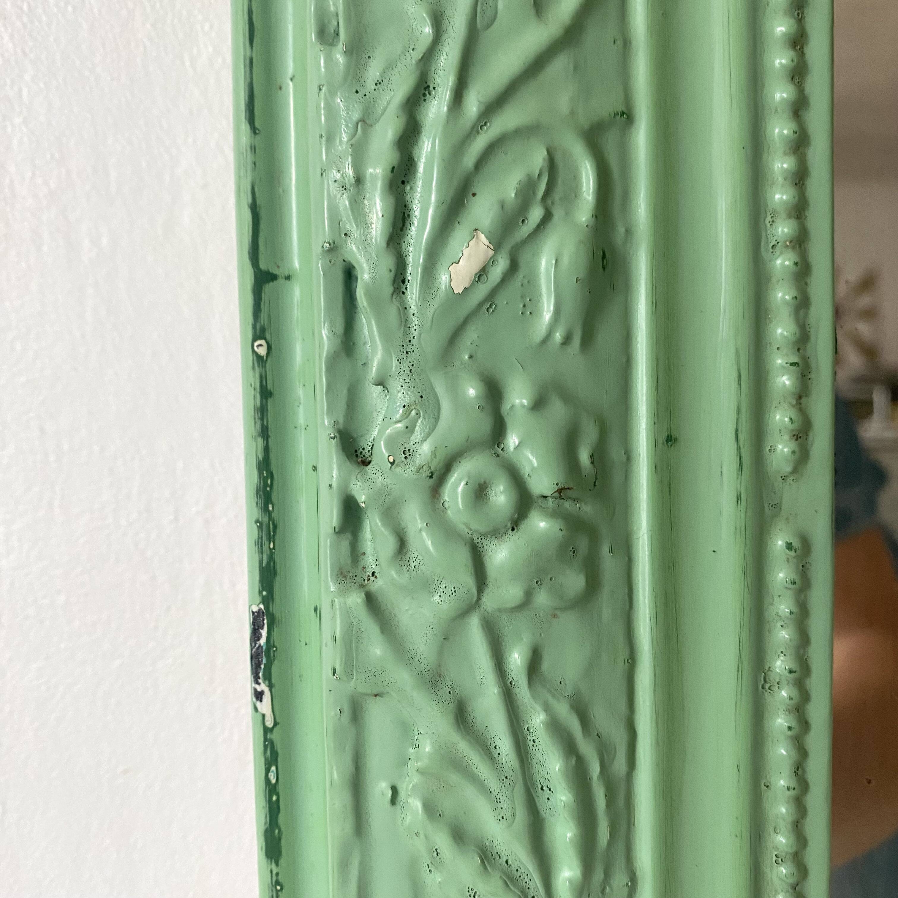 Classic antique mirror – wooden and plaster frame – repainted green from the 60s