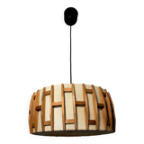 Pair of Scandinavian wooden and fabric pendant lights from the 60s