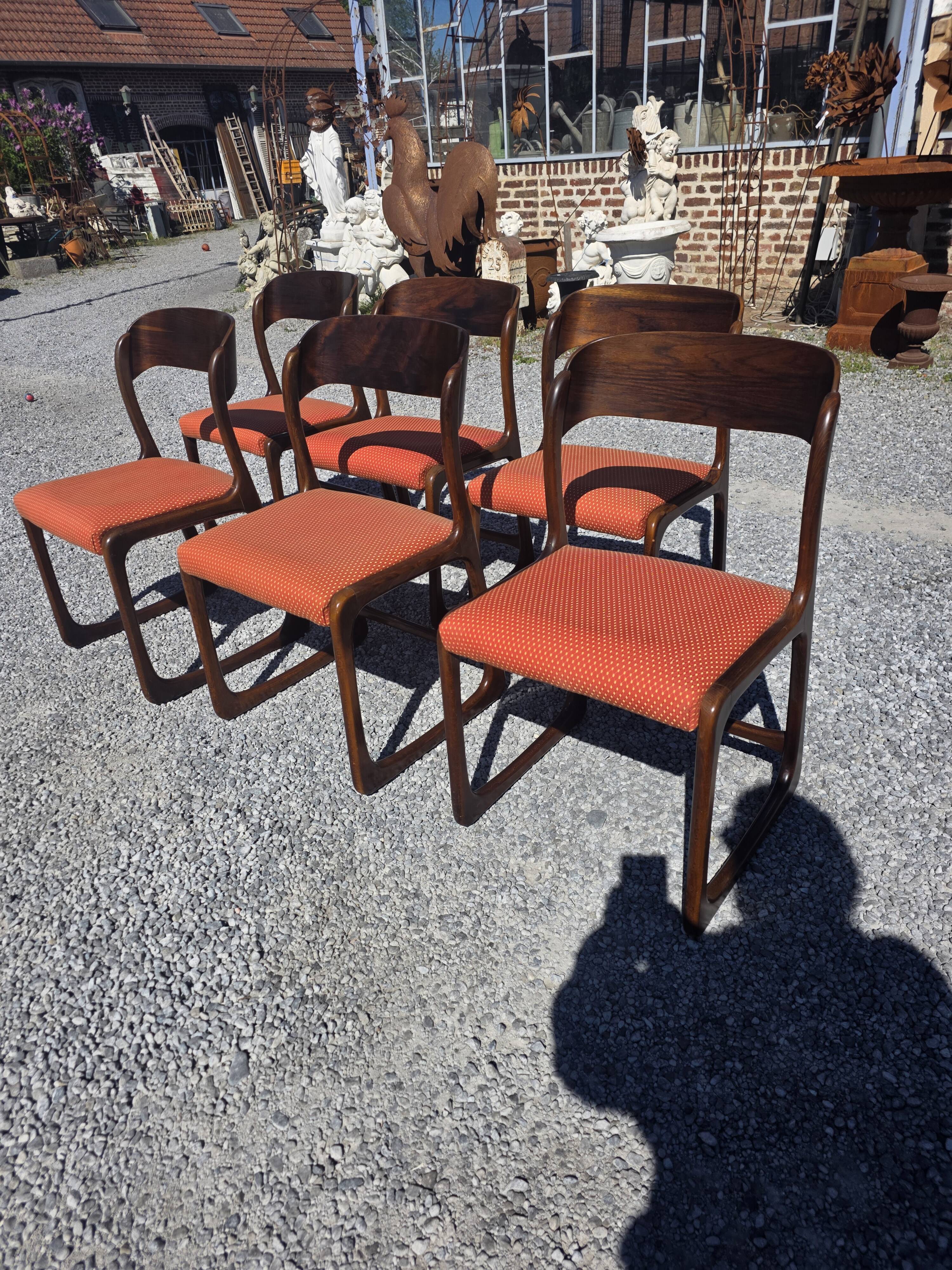 6 Baumann sled chairs in rosewood from the 1960s.