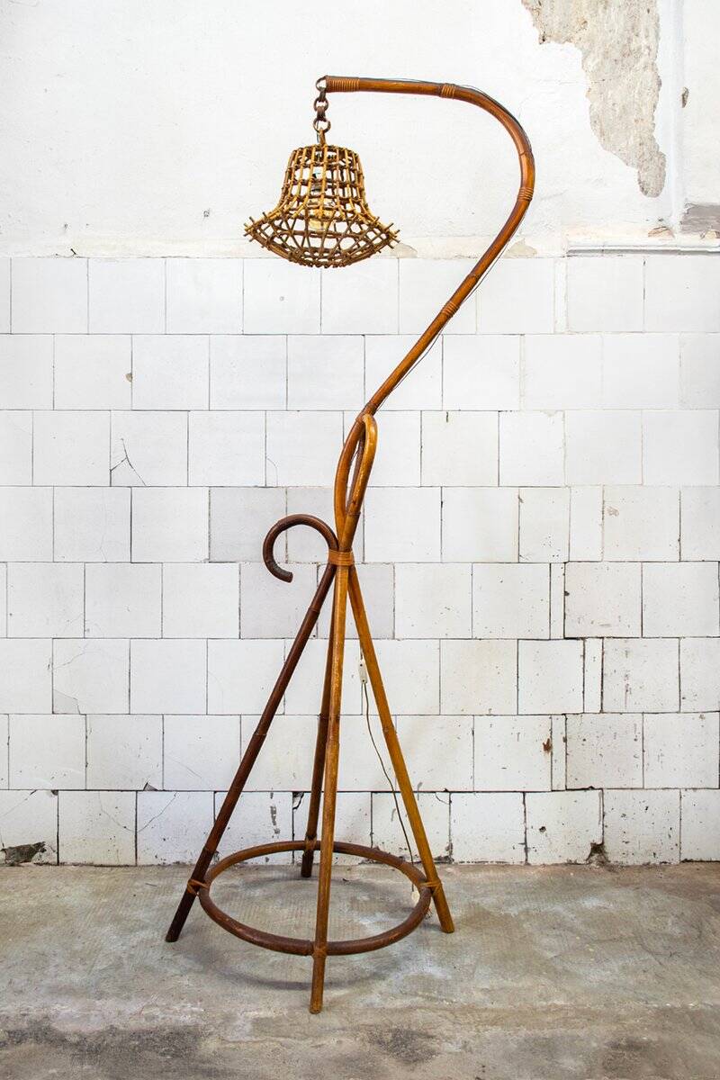 Wicker and bamboo floor lamp, Italy, 1950