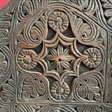 Pakistan Old Swat Valley Carved walnut wood low chair woven leather seat