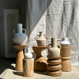 Handcrafted terracotta vase painted white with double handles h:40 d:30