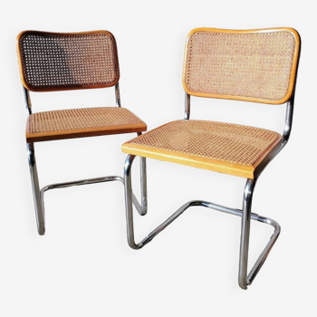Paire de chaise Cesca B32 chrome et cannage Designer Marcel Breuer