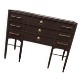 Commode vintage en pin peinte marron foncé, 3 tiroirs années 1950 style mid-century