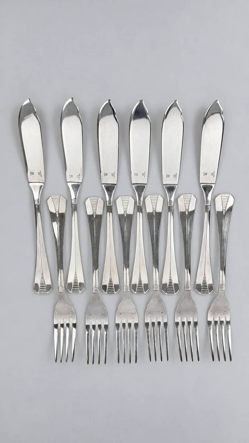 Christofle Atlantide – 6 fish cutlery sets in silver-plated metal (12 pieces)