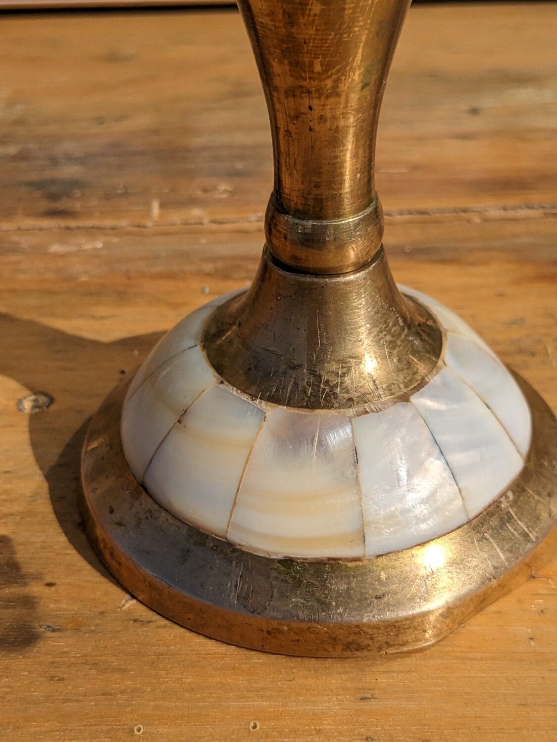 Brass and mother-of-pearl candle holder