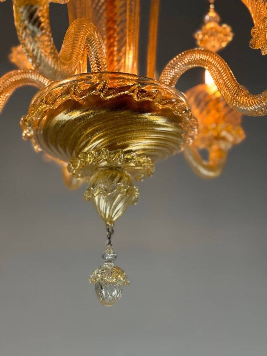 Venetian chandelier in golden murano glass 5 arms of light circa 1930