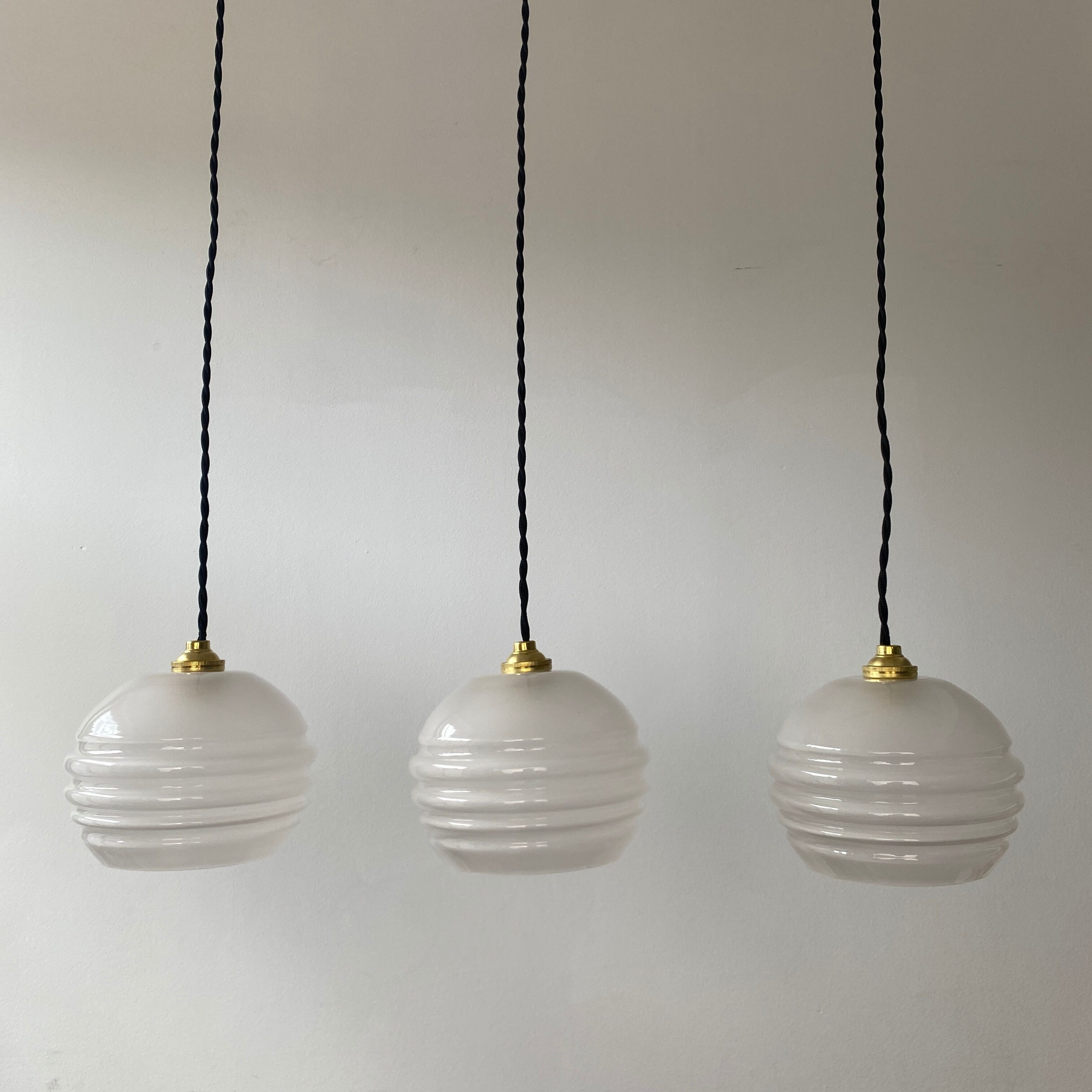 Lot 3 old vintage glass pendant lamps