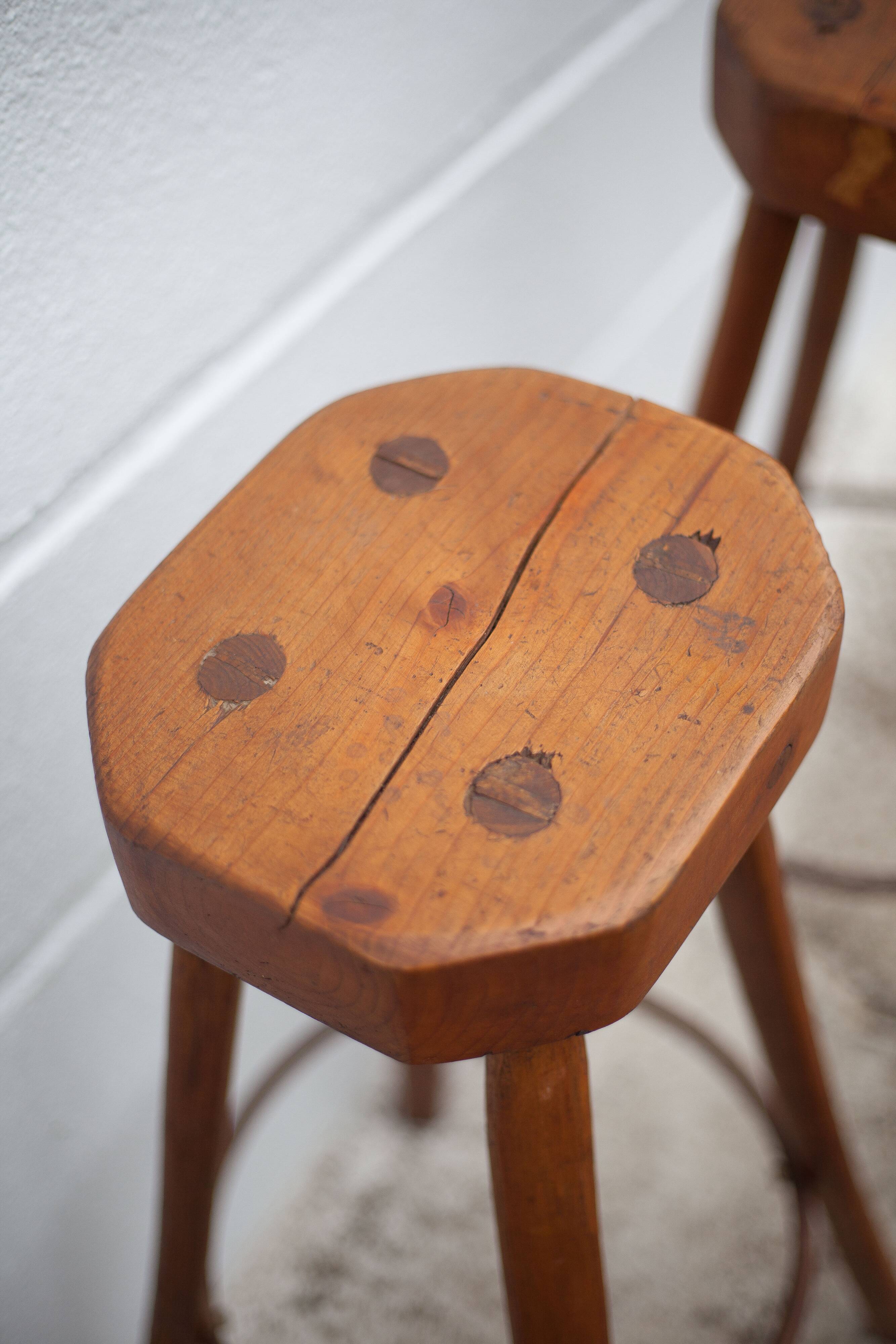 Tabouret de bar X 3 , tabouret bois et métal, tabouret brustaliste, tabouret haut