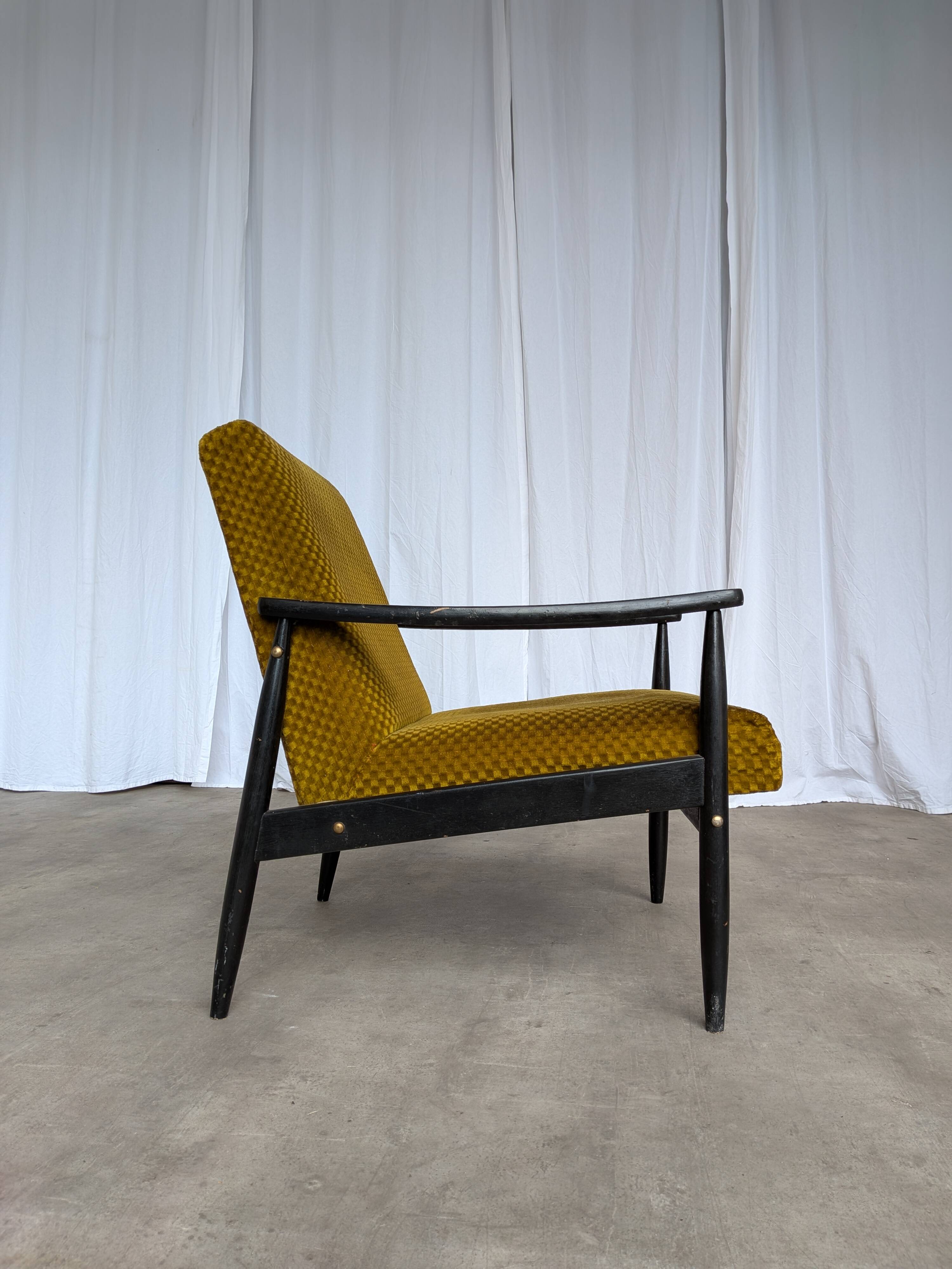 Vintage Yellow Fabric Armchair: Mid-Century Modern Lounge Chair