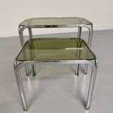Morex nesting coffee table in metal and smoked glass, Italian design from the 1980s