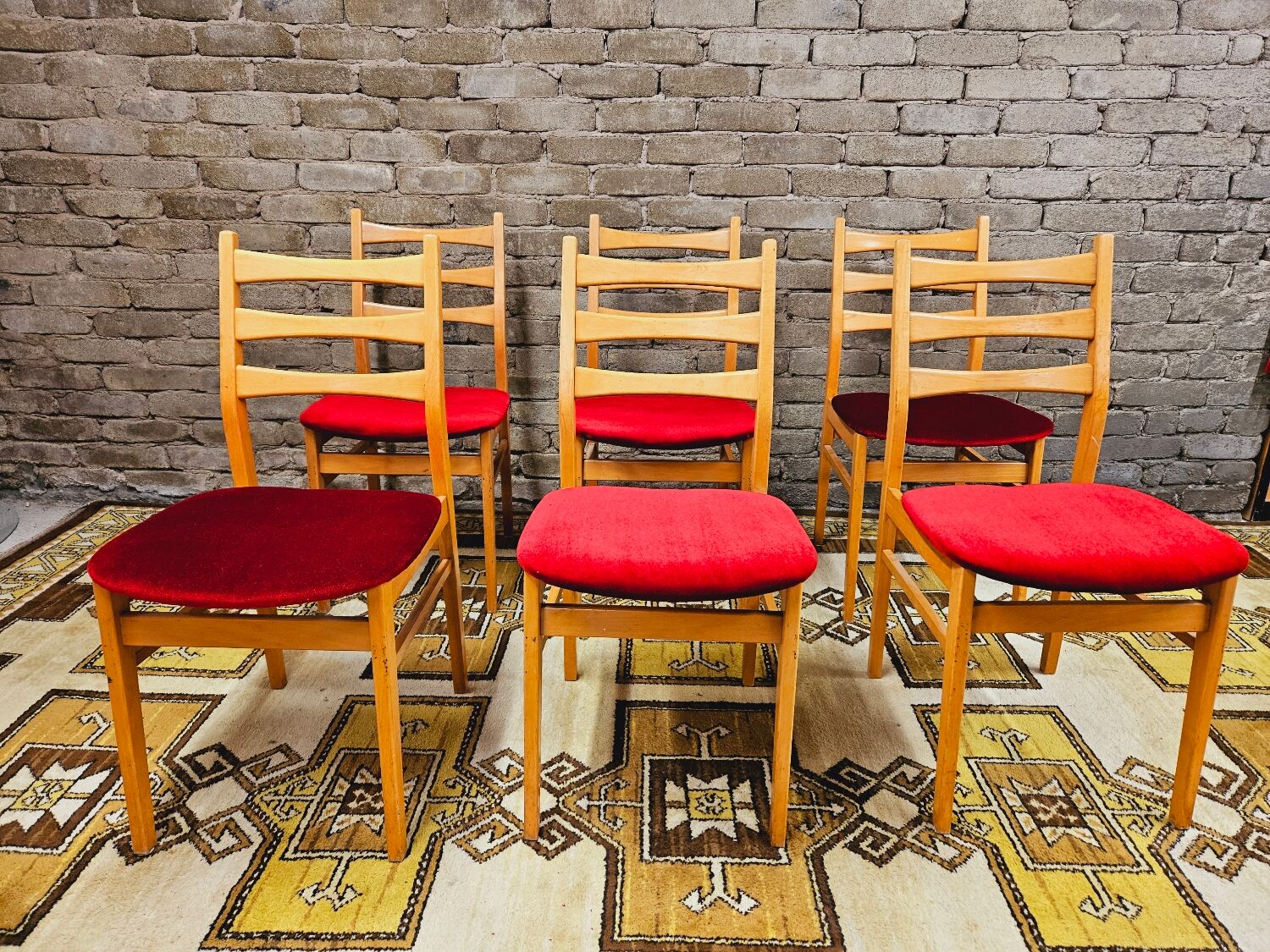 Set de 6 chaises tissu rouge 1960