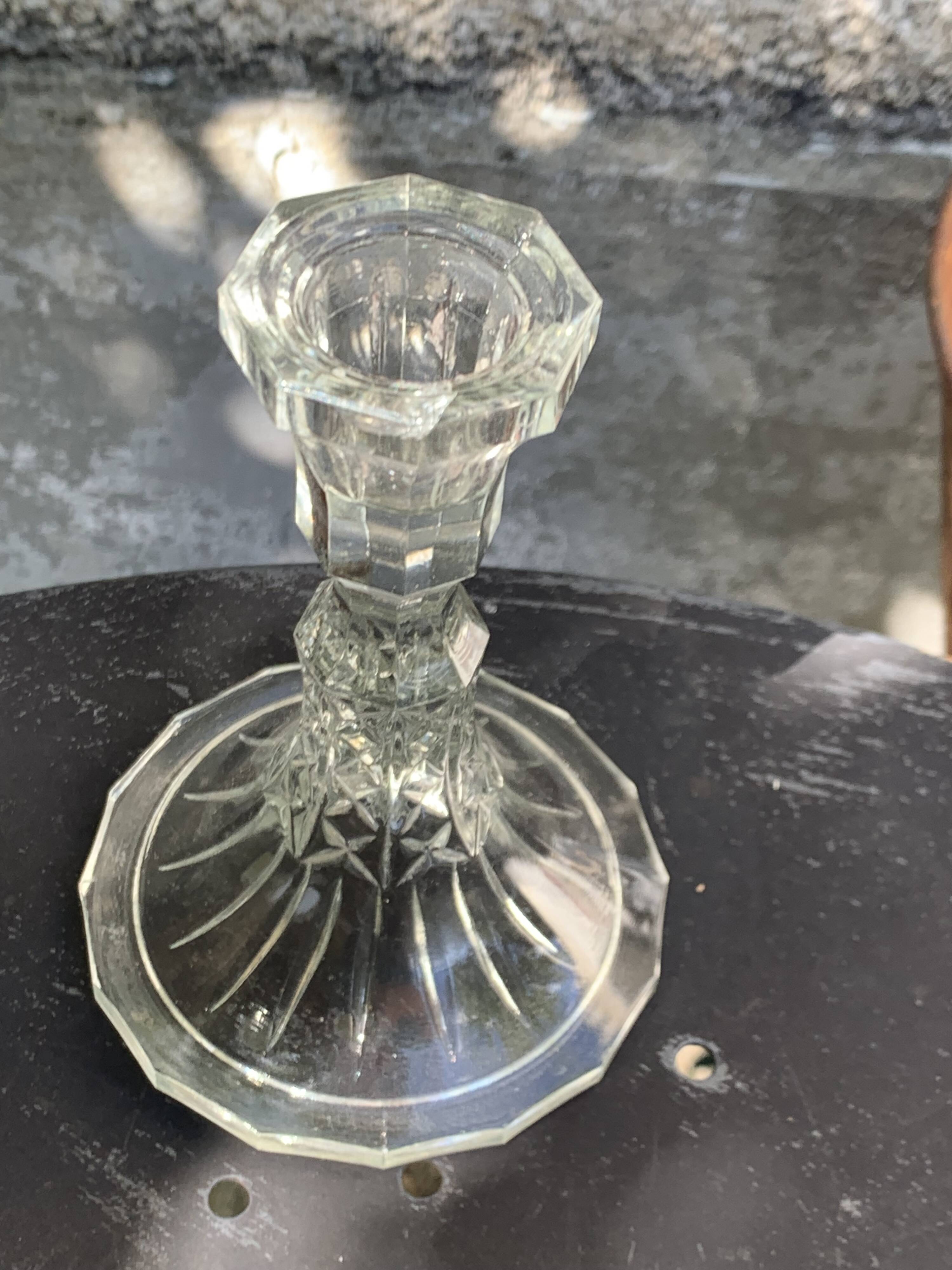 Set of 3 glass and crystal candle holders, Arques crystal, vintage