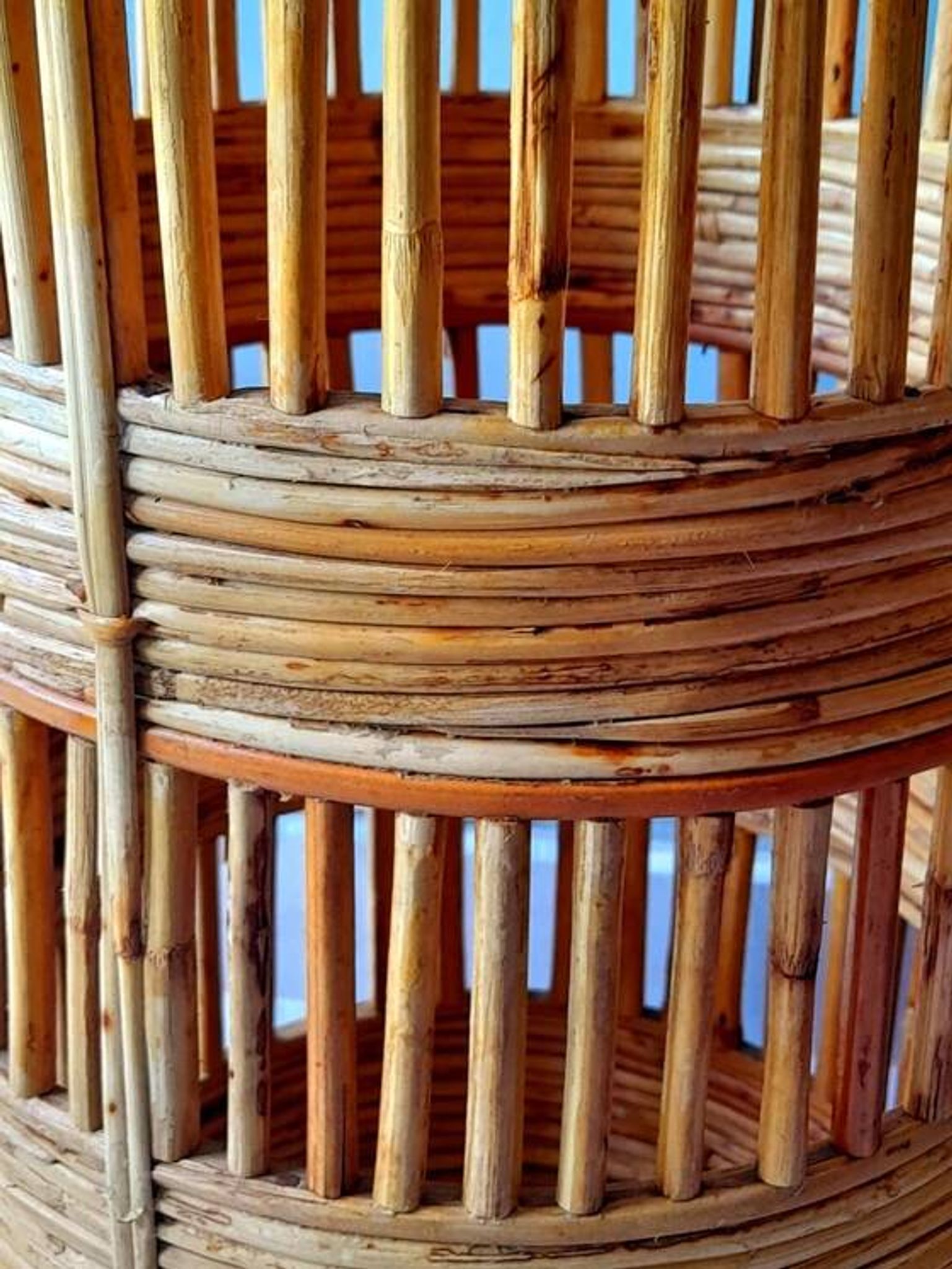 Brass and rattan umbrella stand 1970
