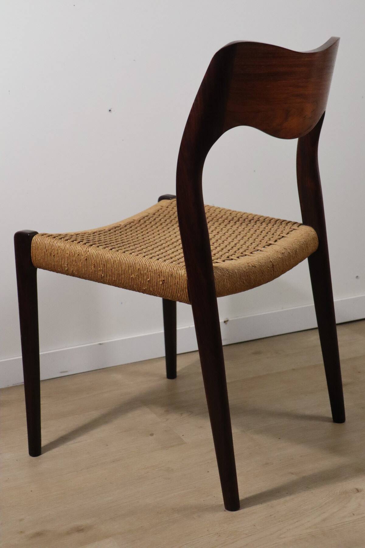 Scandinavian chair model 71 by Niels Otto Moller in teak and rope
