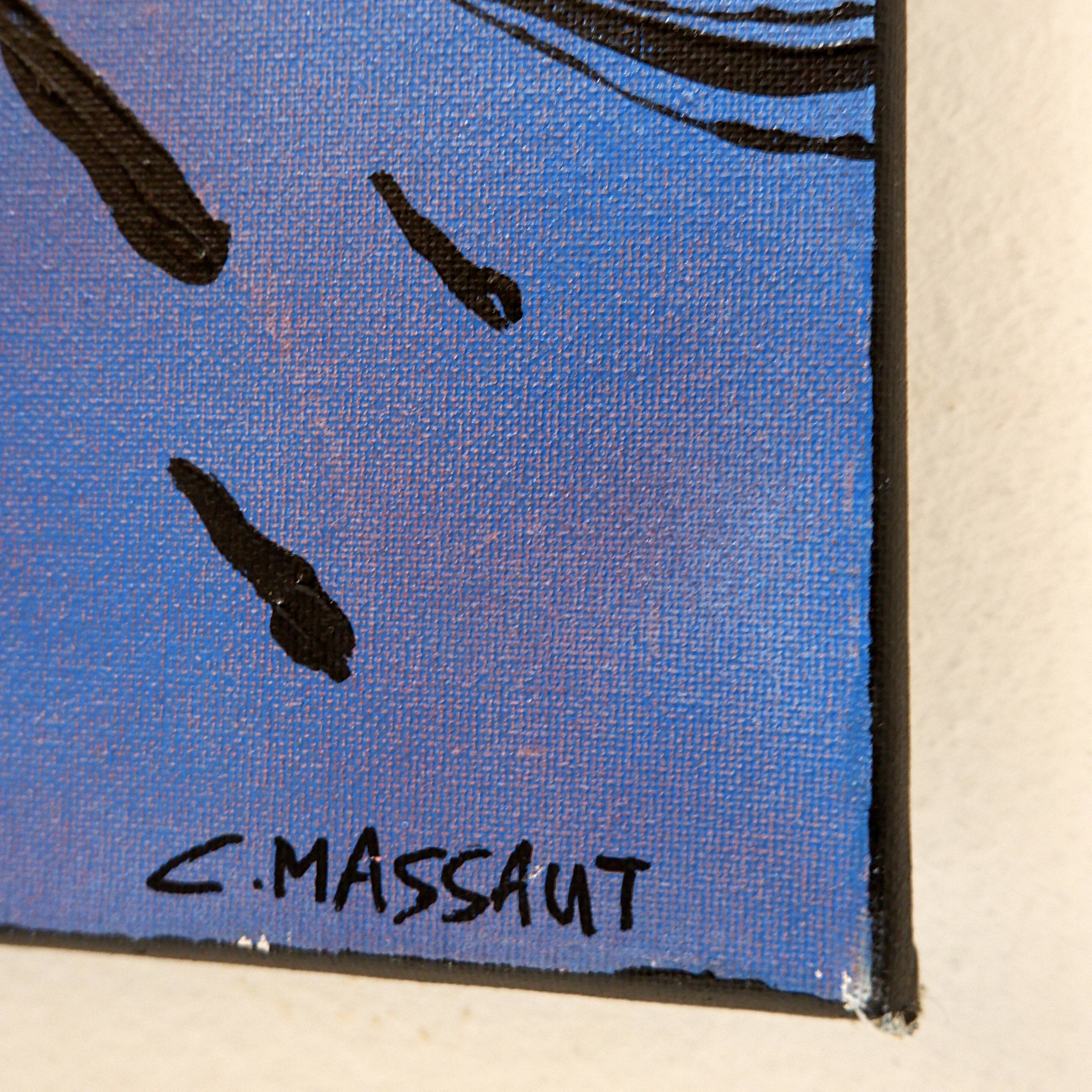 Abstract painting in muted tones on canvas - signed C.Massaut