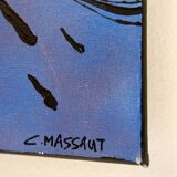 Abstract painting in muted tones on canvas - signed C.Massaut