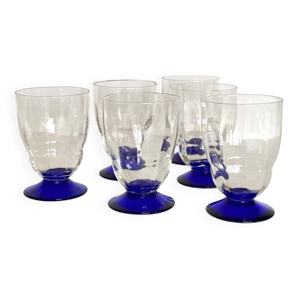 Lot de 6 grands verres à vin ou à eau art déco et pied coloré bleu art de la table vintage ACC-7092