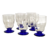 Lot de 6 grands verres à vin ou à eau art déco et pied coloré bleu art de la table vintage ACC-7092