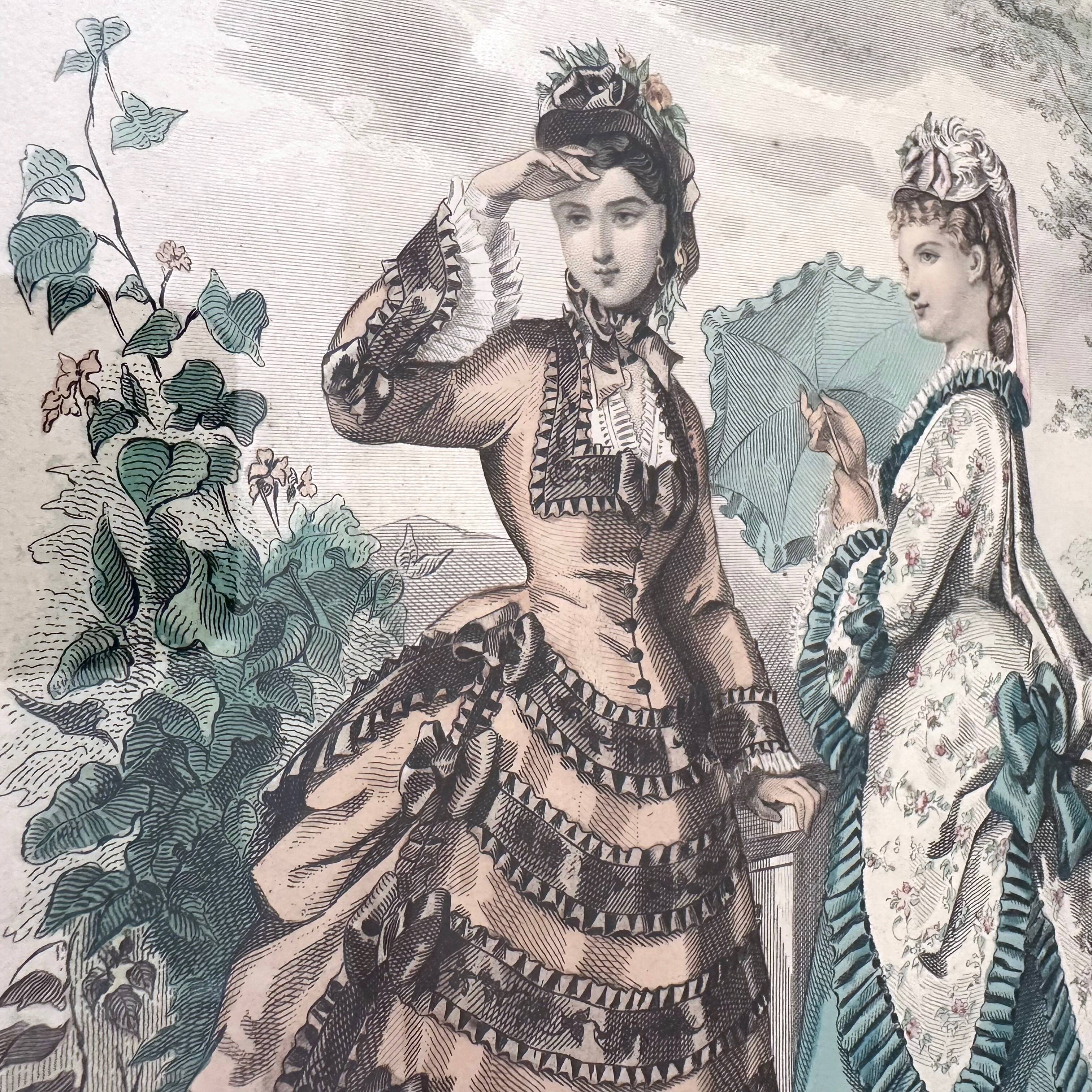 Anais Toudouze illustration print, antique French fashion , France, art print in wooden frame