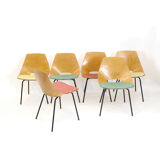 Pierre Guariche set of 6 Tonneau chairs, Steiner, 1960.