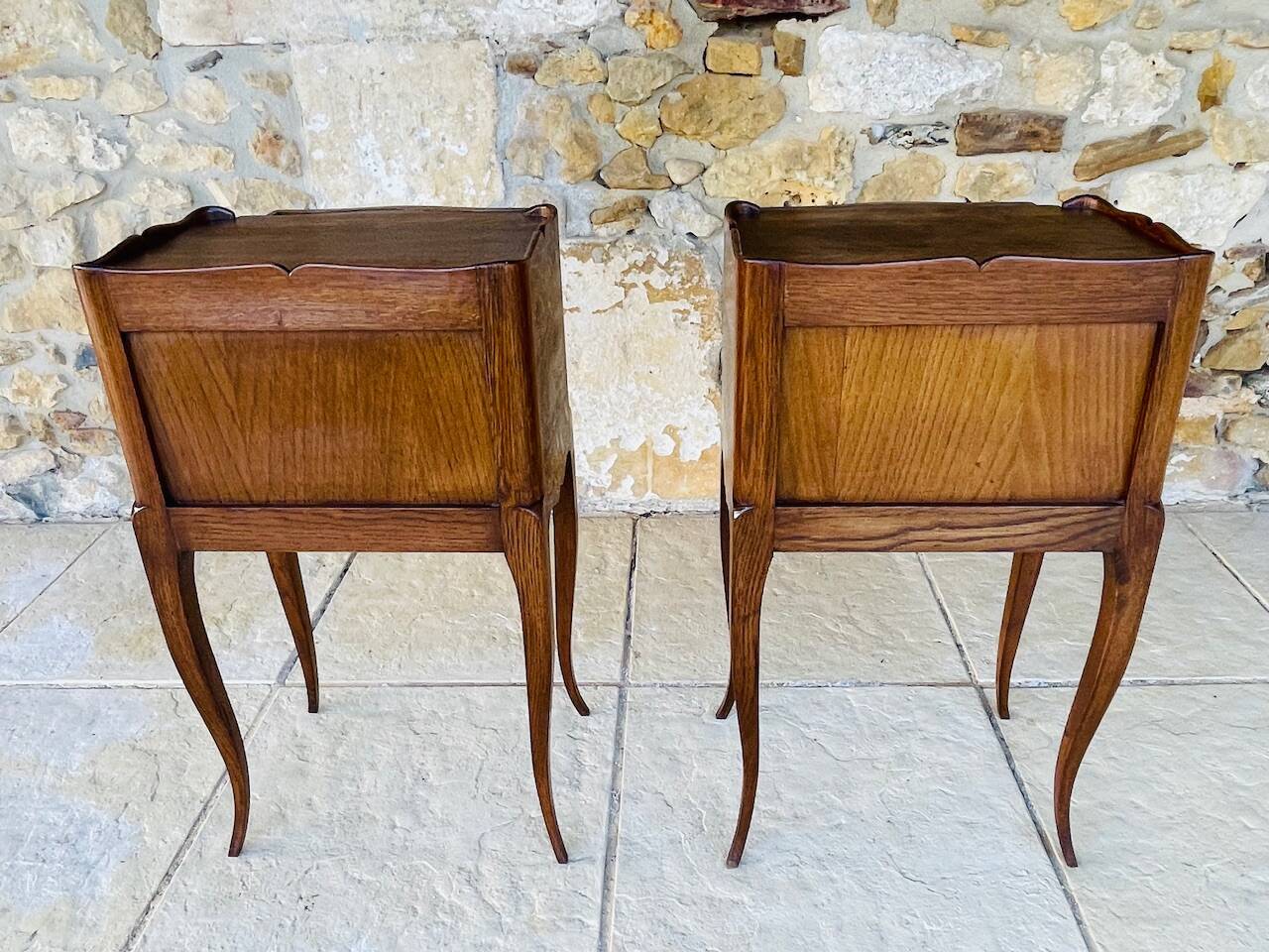 Pair of Louis XV style bedside tables in oak