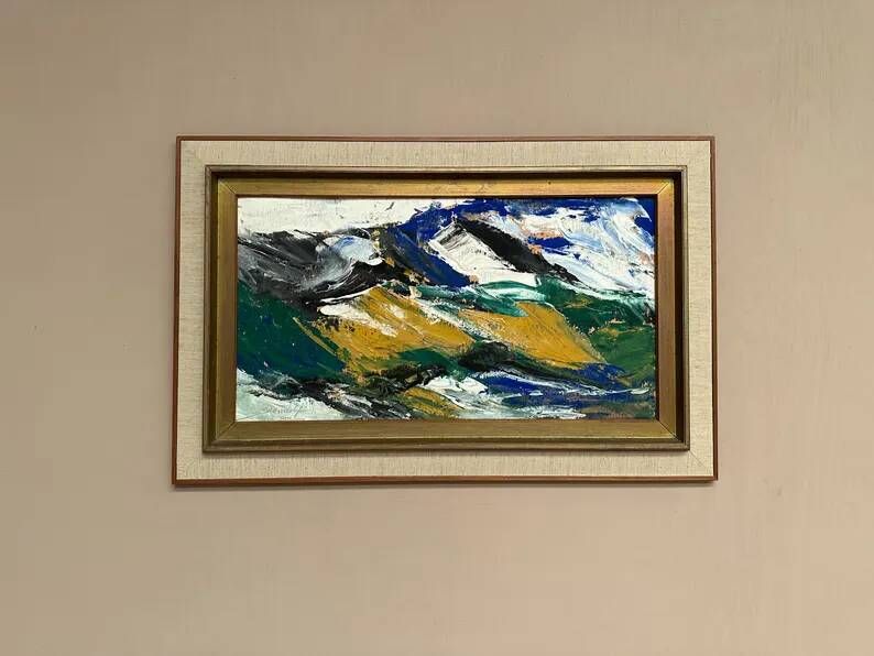Original Swedish Oil on Cardboard – "Mountains" by Svendolf Carlsson – Signed – Vintage and Framed – 70 × 45 cm (27.6" × 17.7")