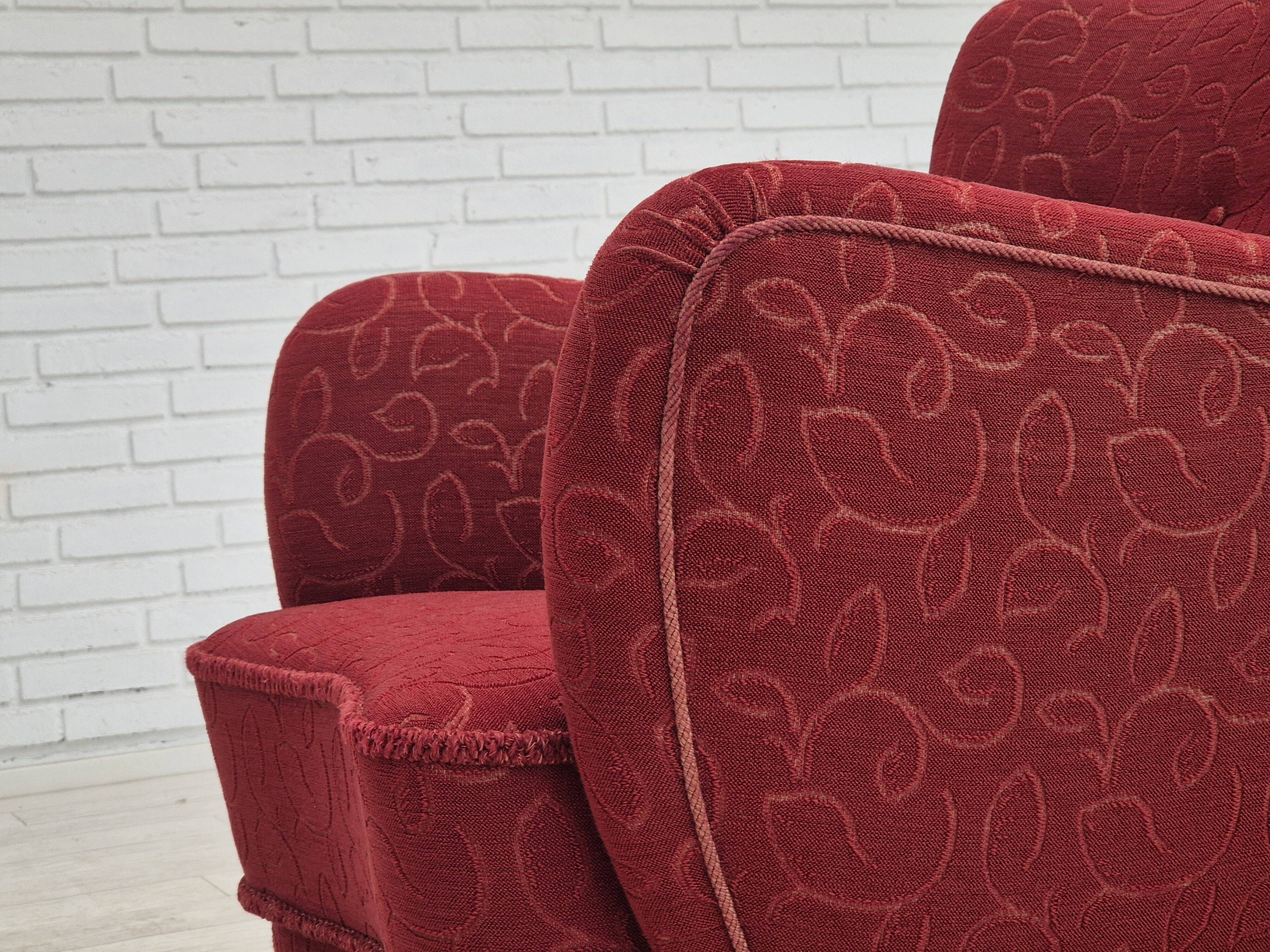 Années 1960, fauteuil relax danois, état d'origine, coton/laine rouge.