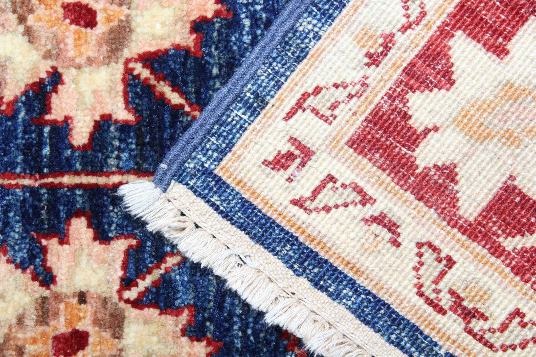 Blue Floral Hand-Knotted Runner, Traditional Wool Hallway Stair Rug 78x386