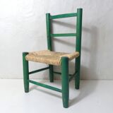 Vintage old wooden straw chair for children