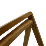 set of four mid century modern folding chairs, wood and webbing chair, italy 1970s design
