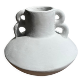 Handmade terracotta vase painted white with double handles H:16 D:20