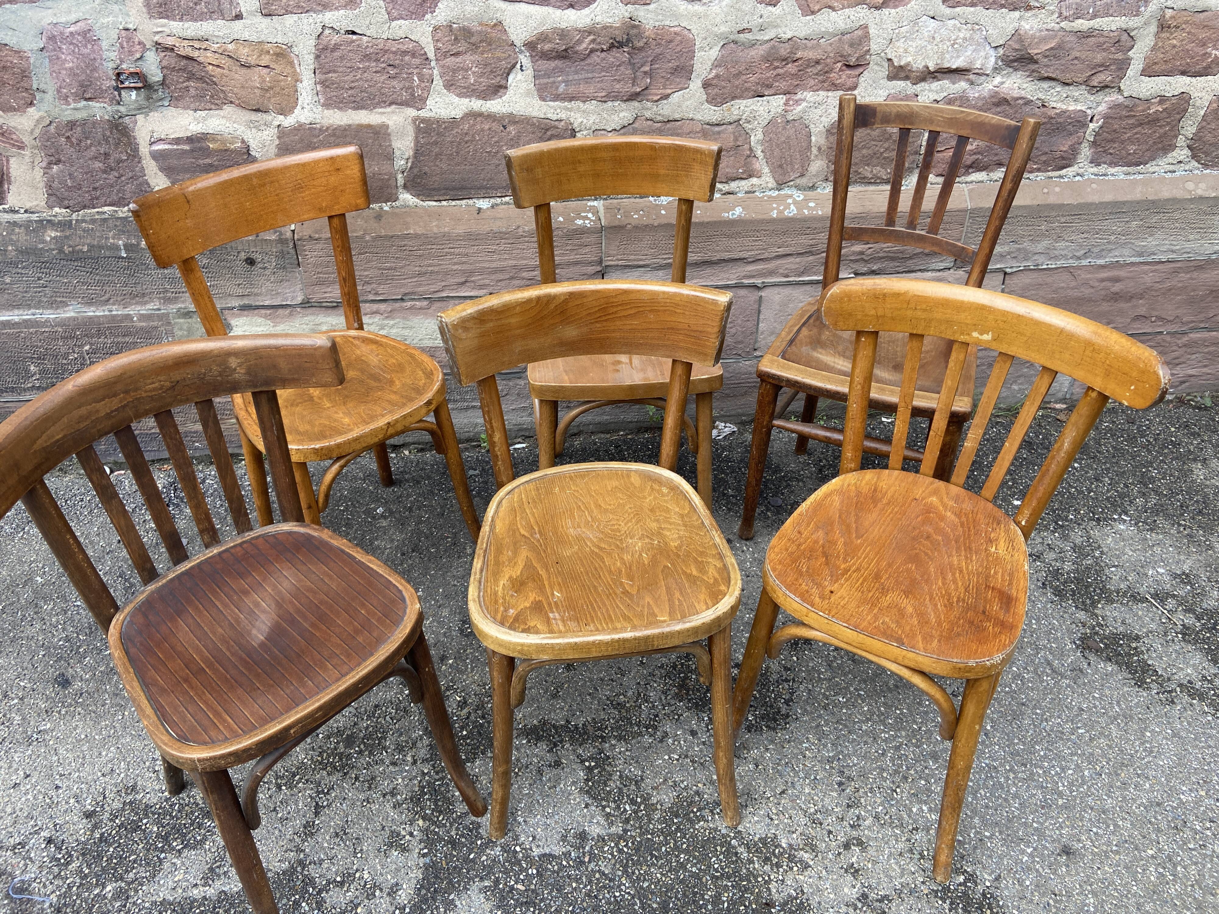 lot 6 Mismatched bistro chairs curved wood Brasserie
