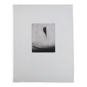 Gravure abstraite minimaliste en noir et blanc de Terry Haass, années 60