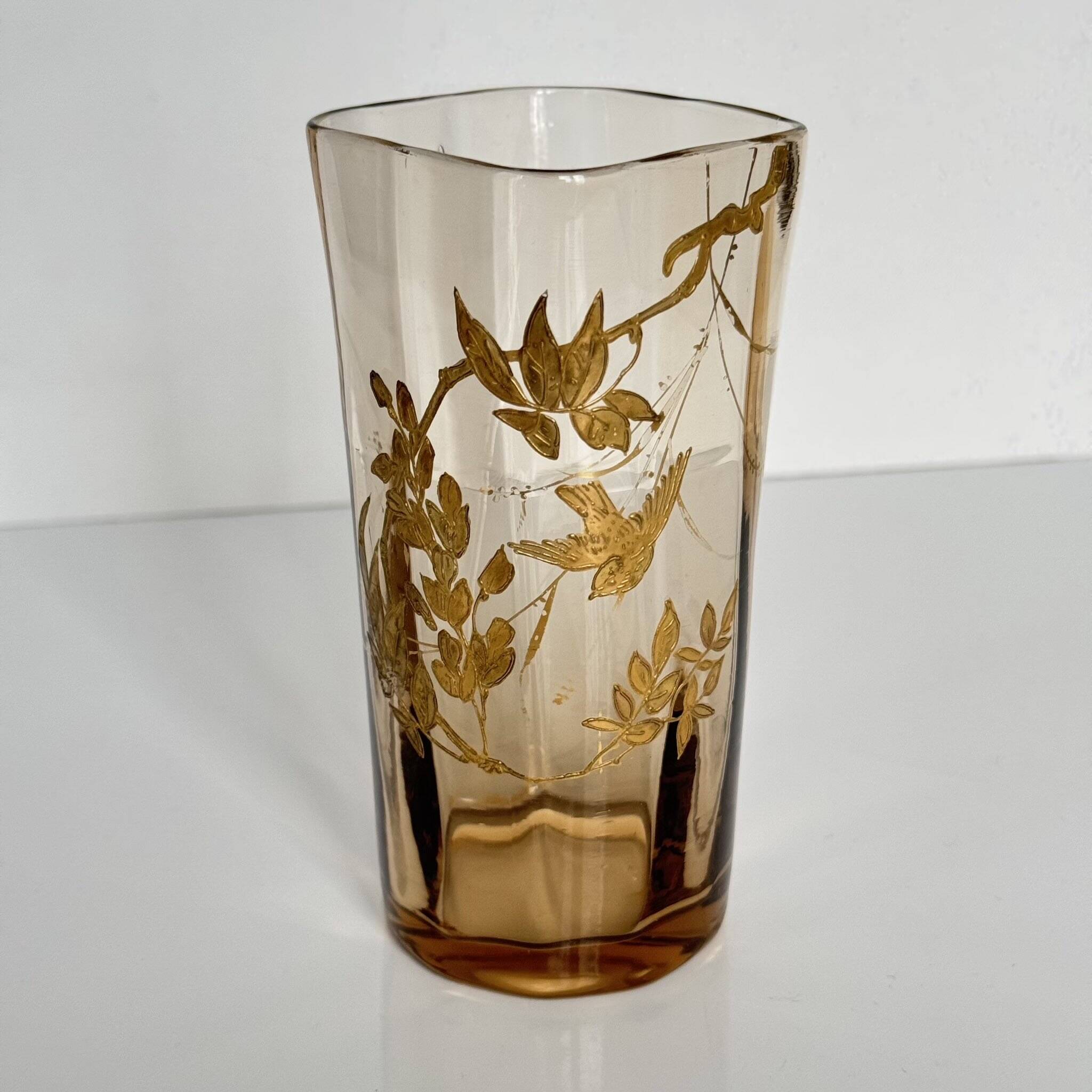 Crystal Vase | Gilded Branch and Bird Decor | Late 19th Century