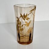 Vase en cristal à décor doré de branches et d'oiseaux, fin XIXe siècle