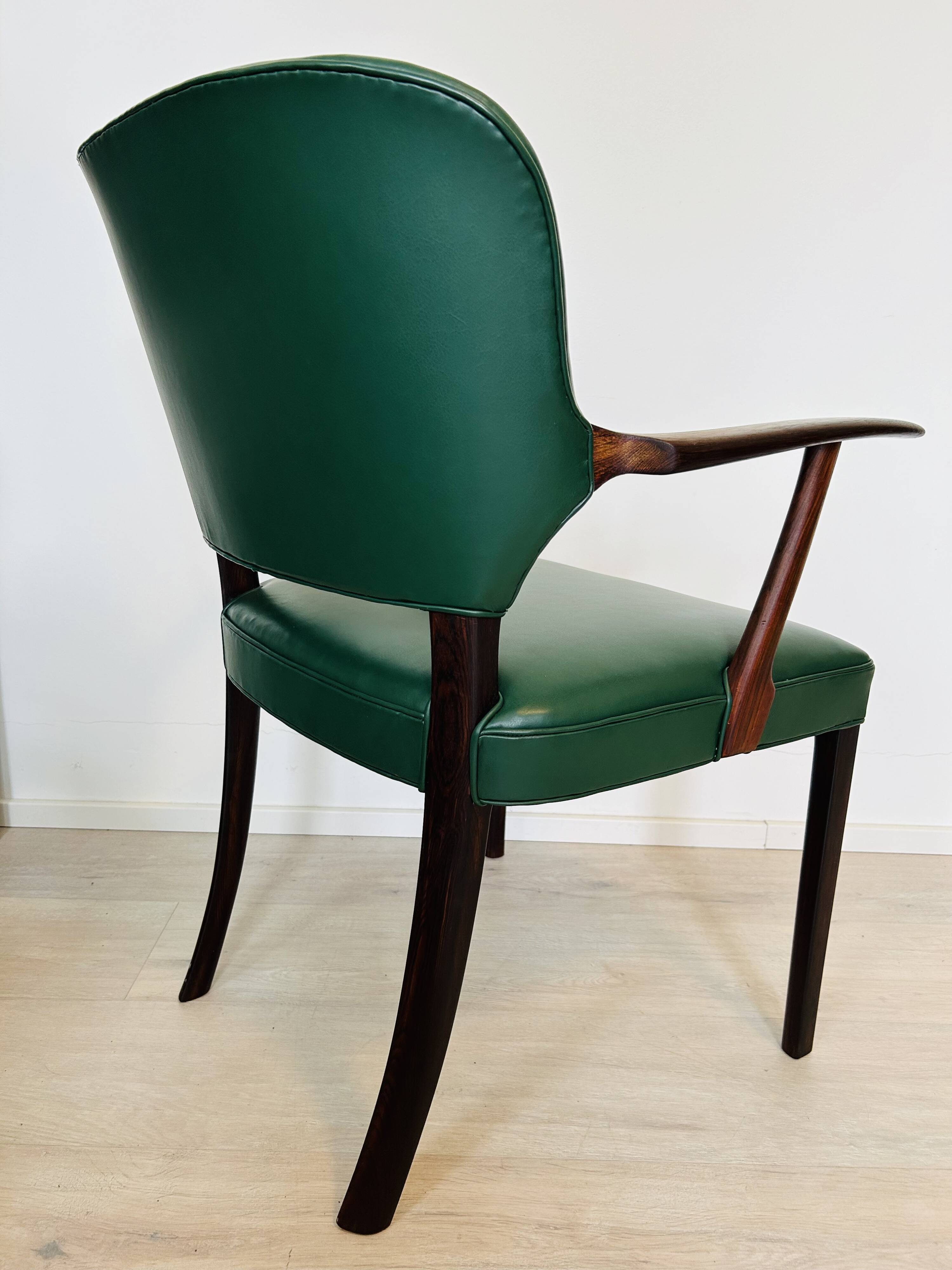 Danish Rosewood Green Leather Fully Restored Armchair, 1960´s