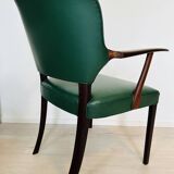 Danish Rosewood Green Leather Fully Restored Armchair, 1960´s