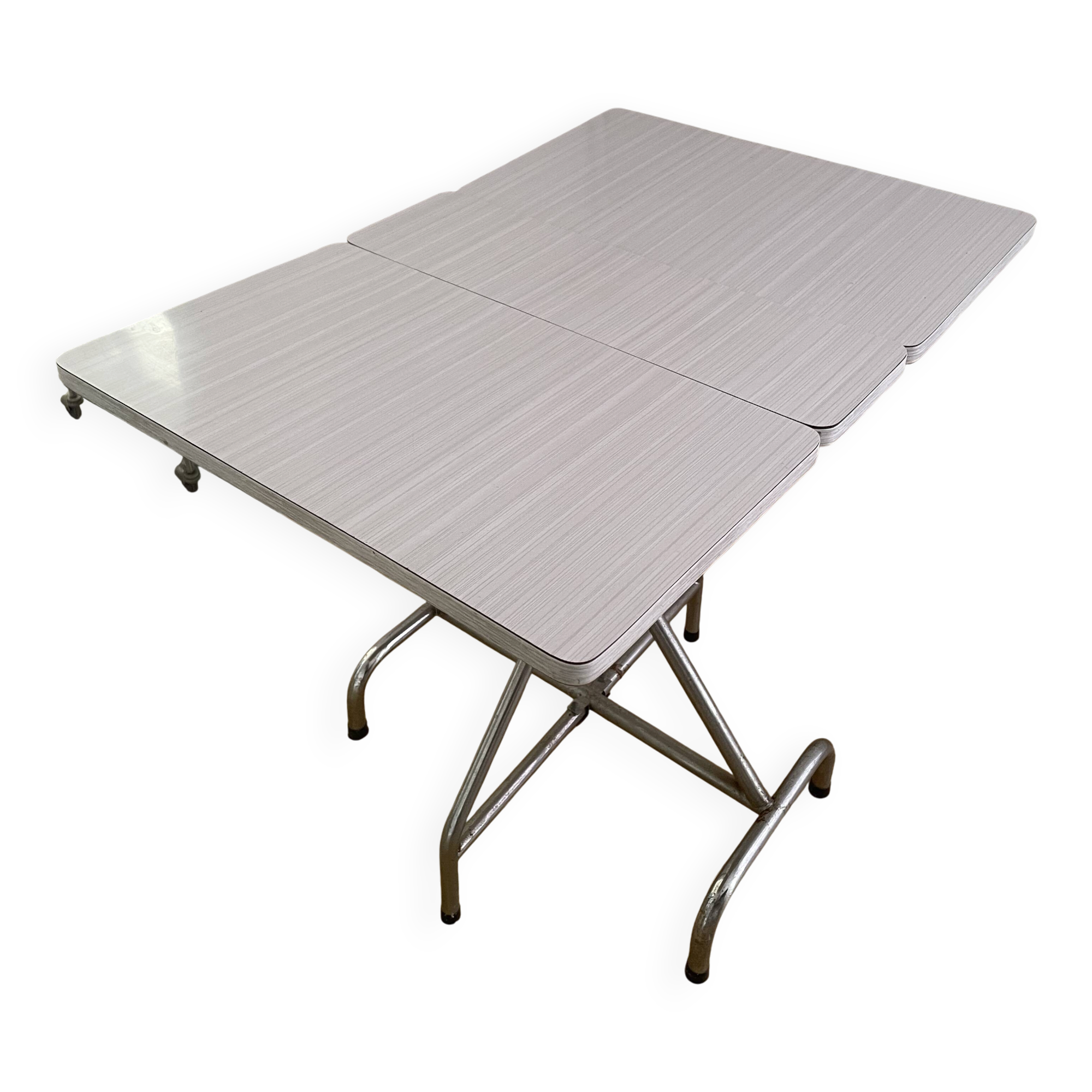 Table de cuisine pliable en formica gris et blanc