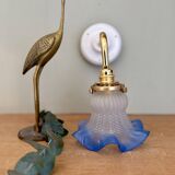 Vintage tulip angled wall light in frosted white and blue