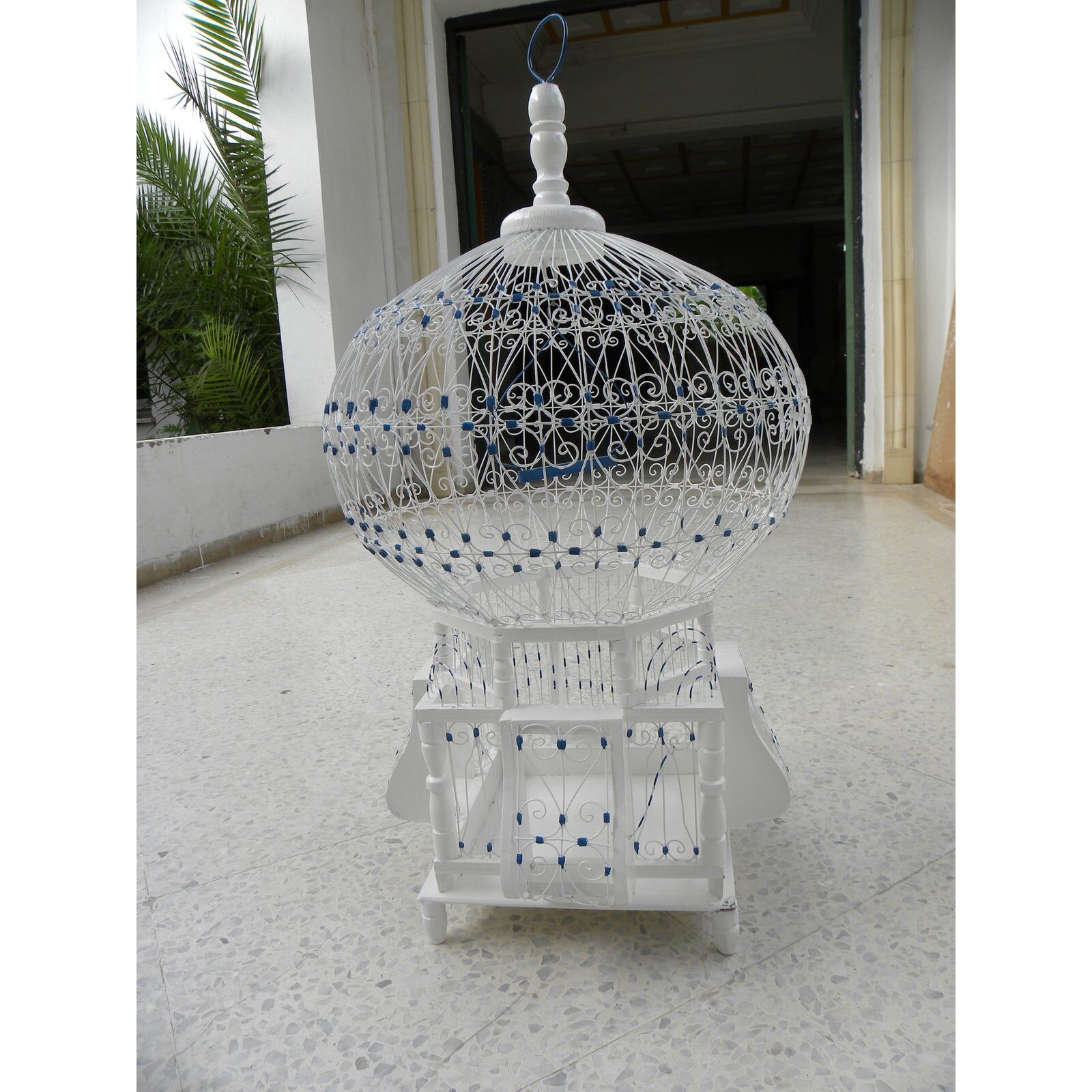 Sidibousaid Tunisian White and Blue Birdcage Authentic Decorative Article