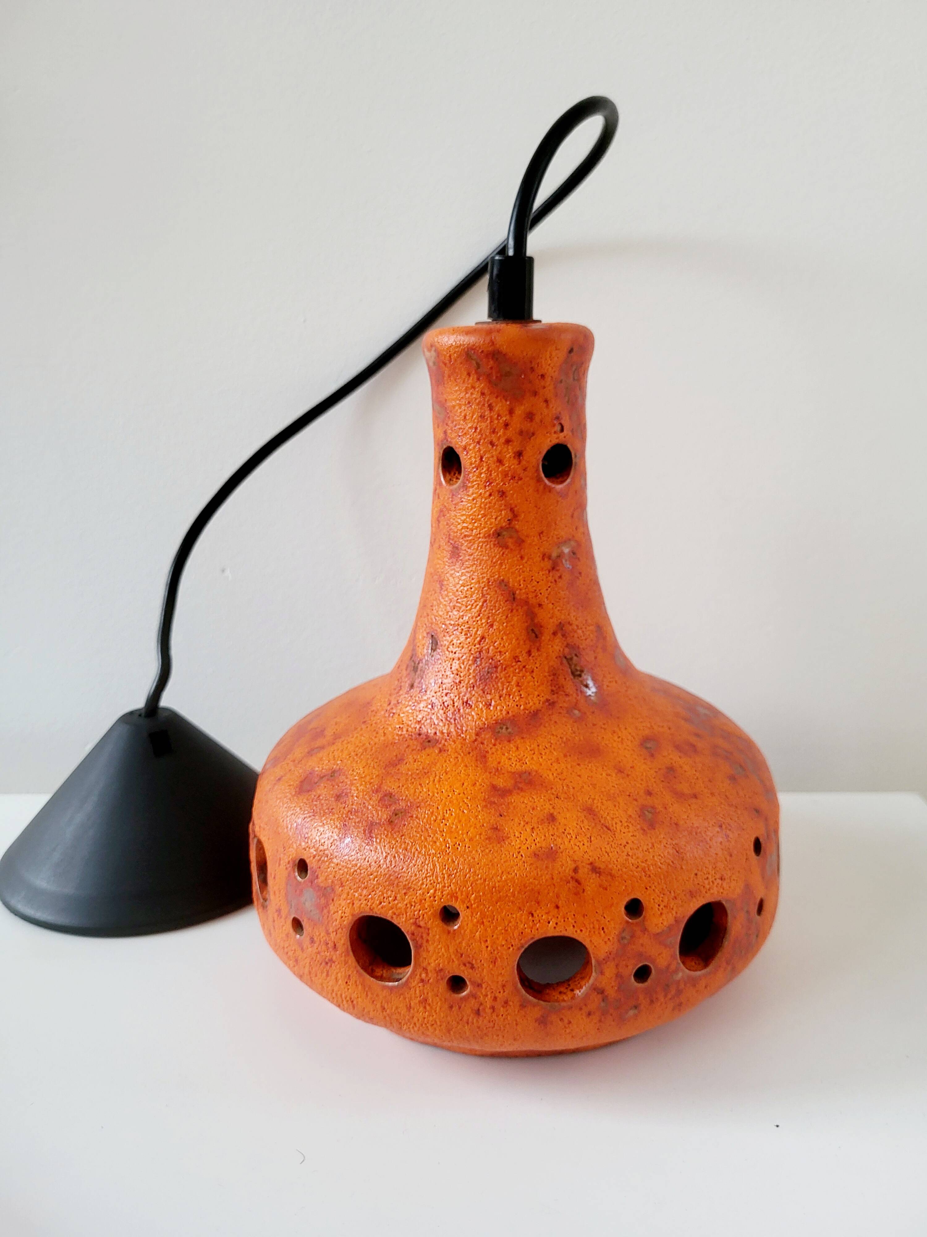 Lampe à suspension Fat Lava en céramique, teinte orange, pot 50