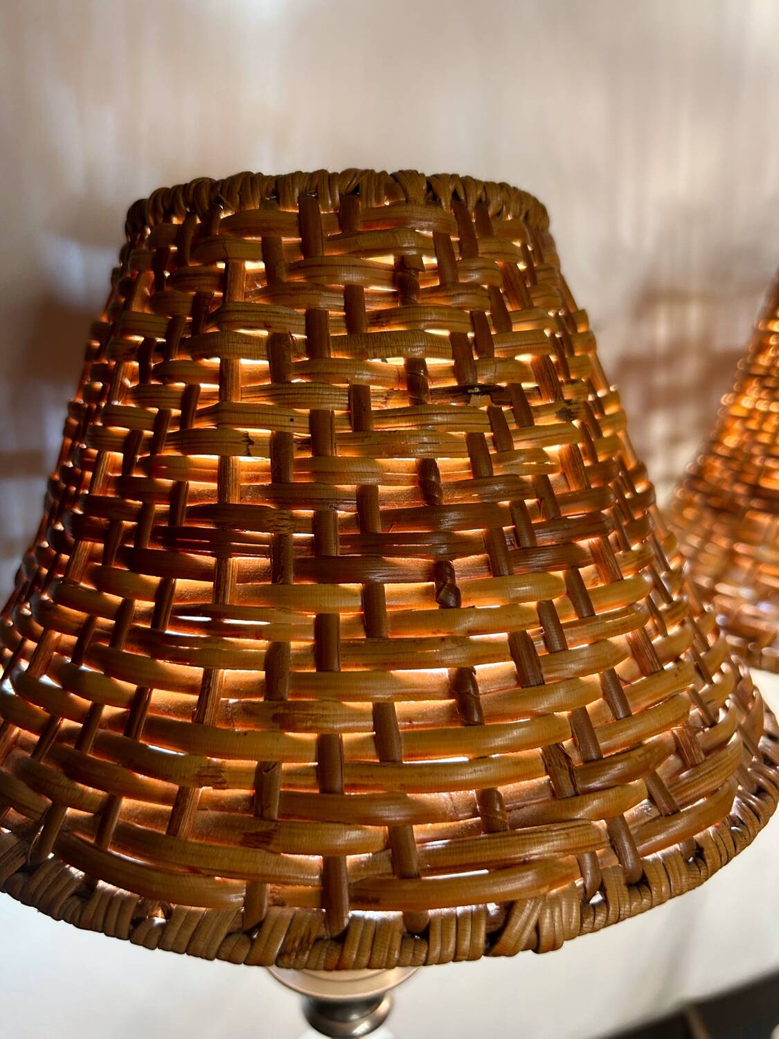 Old rattan candle holder lamps (X2)