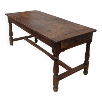 Rustic Burgundian farm table with 19th century spacer in solid oak - 1m65