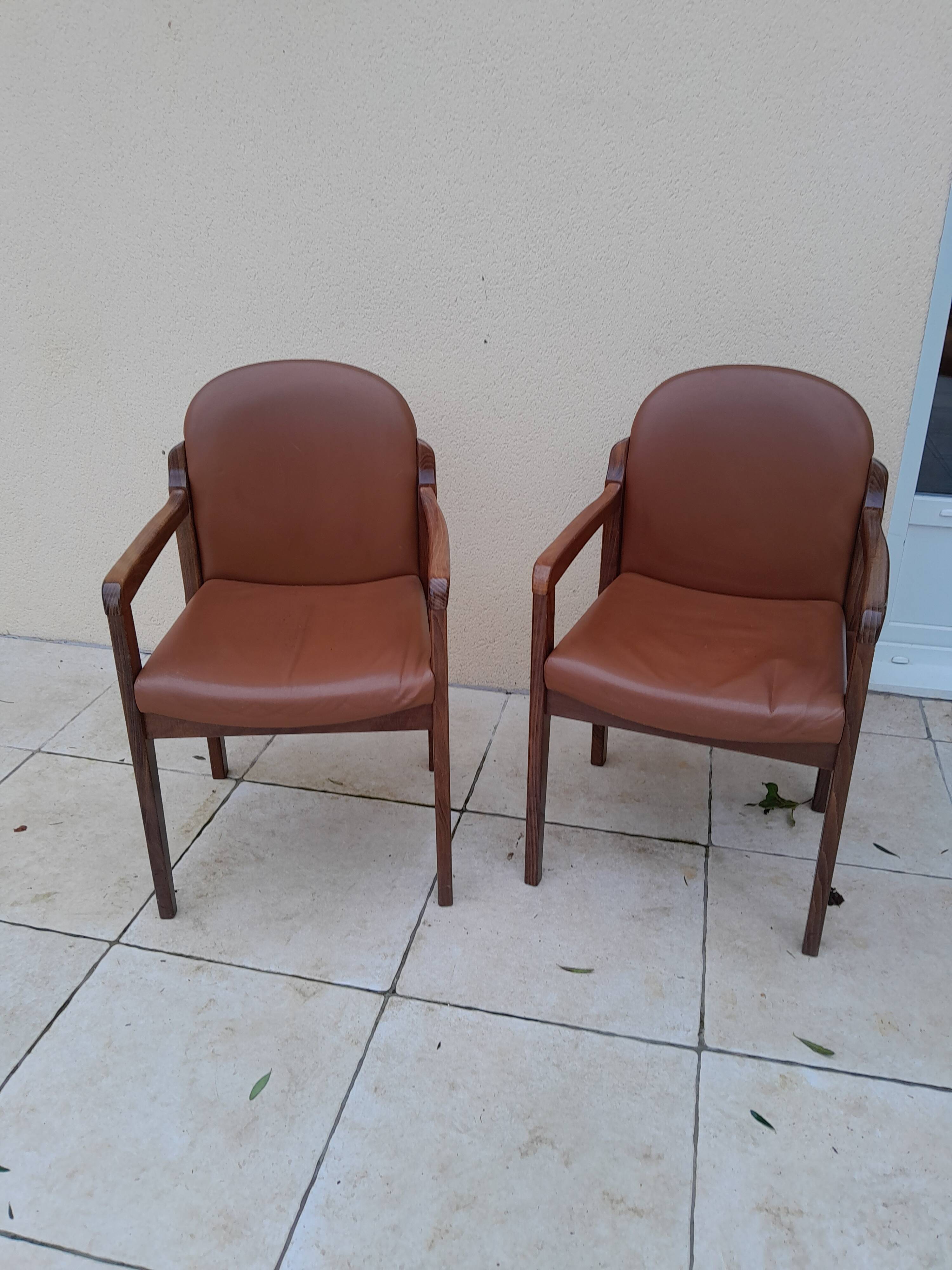 2 vintage Scandinavian Danish teak conference chair armchairs