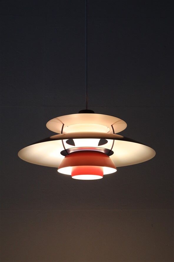 Louis Poulsen / Poul Henningsen “PH 5” pendant lamp / red / mid-century / Danish modern design / PH5
