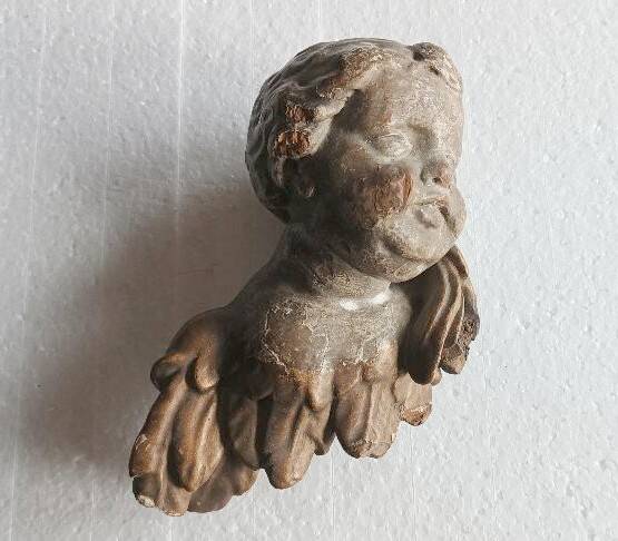 Gilded and silvered wooden angel's head, 18th century