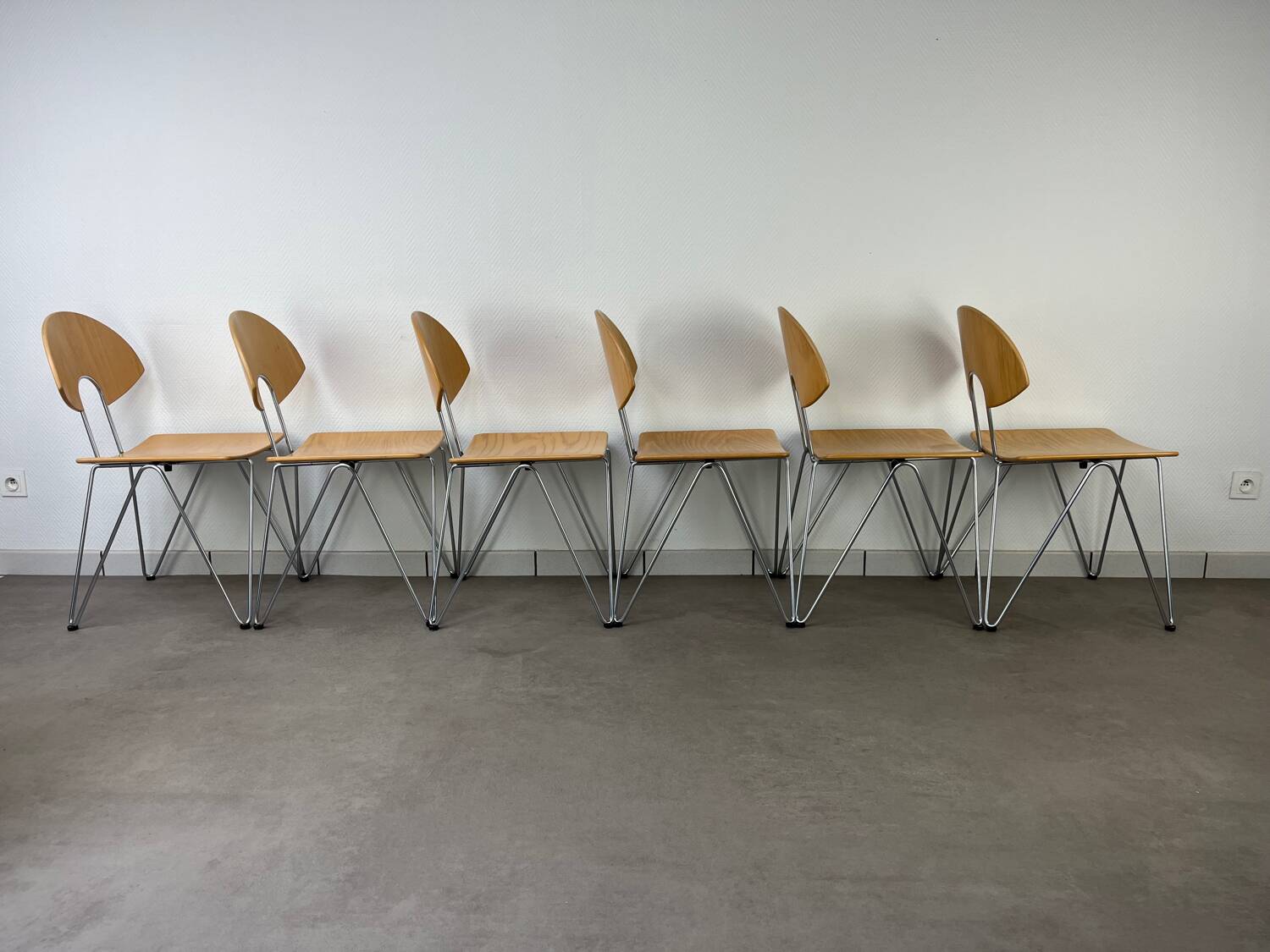6 Mikado chairs 1800, stackable, design by Walter Leeman for Kusck&co.